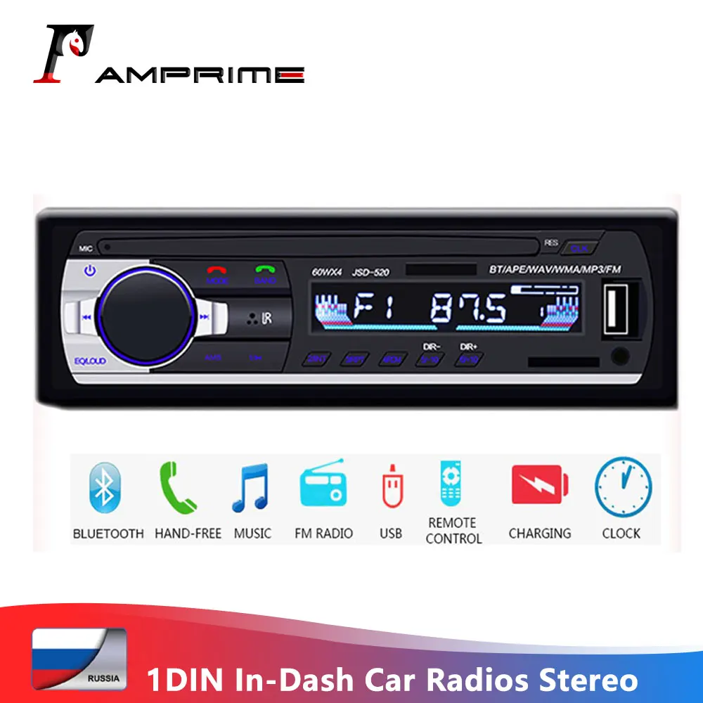 AMPrime 12V 1Din Car Radios Stereo Bluetooth Remote Control Charger phone USB/SD Audio MP3 Player 1 DIN In-Dash Car Audioradio