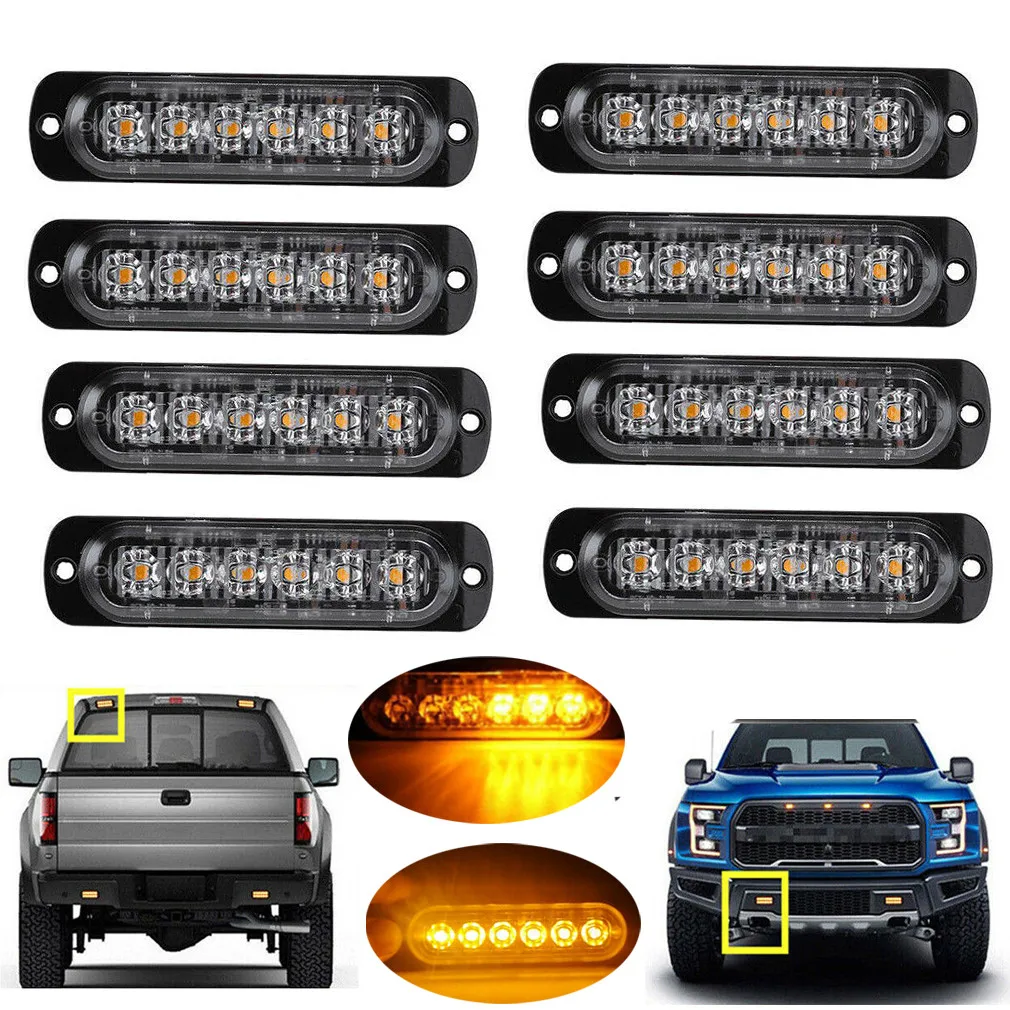 

10pcs DC 12V-24V 18W 6-LED Car Strobe Flash Lights Amber/Yellow Ultra-bright Warning Signal Lamps 18 Modes IP67 Waterproof