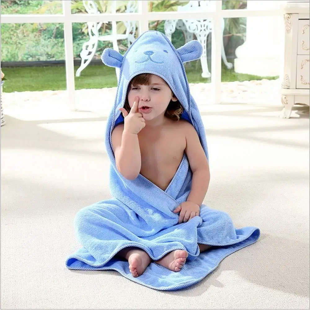 Baby Boys Bathtime Soft Blu/Bianco con Cappuccio Bambino Accappatoio/Asciugamano 