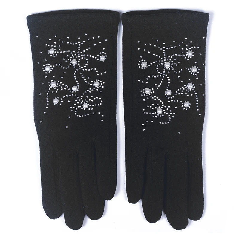Женские зимние перчатки для сенсорного экрана Стразы Жемчуг Снежинка толстые теплые перчатки Модные элегантные полный палец варежки высокое качество - Цвет: 2-1