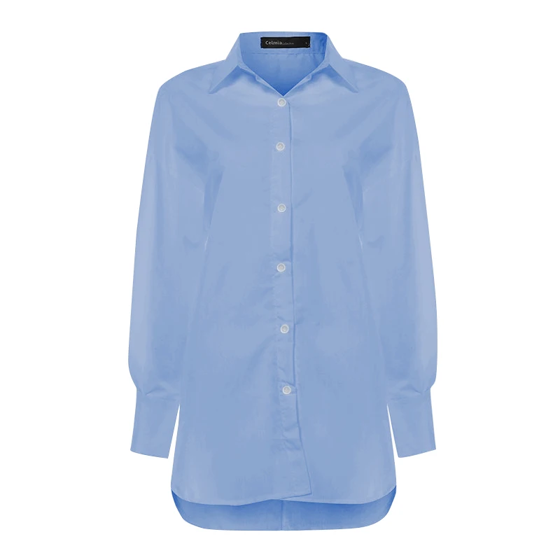 Womens Blouse Shirts Celmia 2020 Fashion White Lapel Casual Solid Long Sleeve Buttons Asymmetric Tops Ladies Baggy Blusas S-5XL