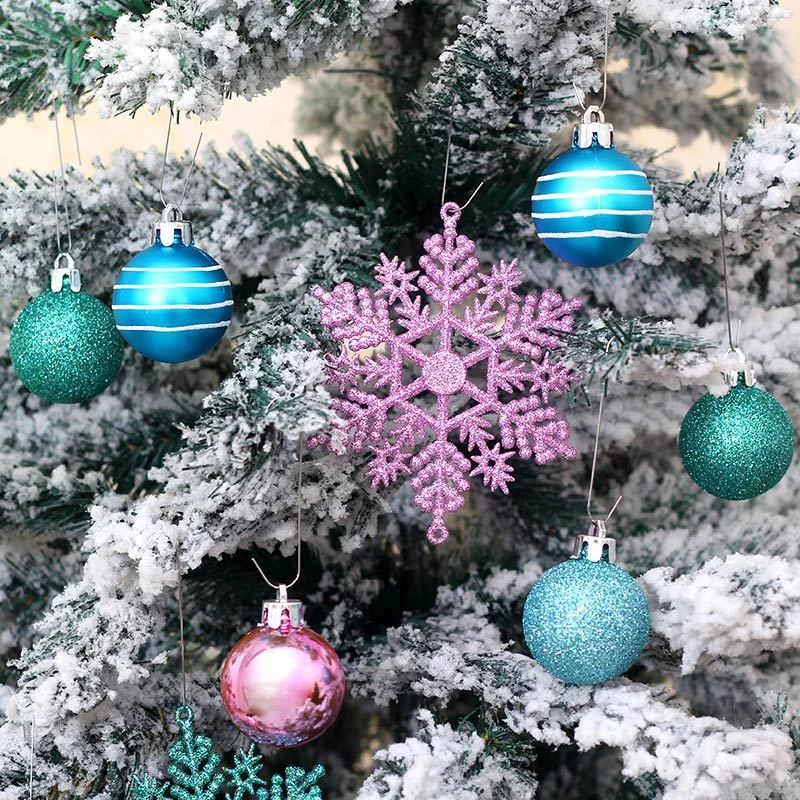 

24Pcs/Set Christmas Ball Snowflake Pendants Kit Shatterproof Xmas Tree Baubles Ornament Xmas Party Decor Festival Supplies