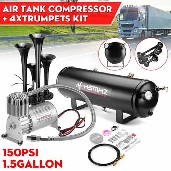 

1.5 Gallon 150PSI Air Compressor Tank Gauge With 4 Trumpets Horn For Car Train