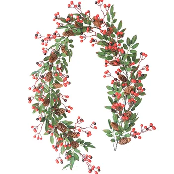 

Red Berry Garland Christmas Decoration 1.8M Artificial Red Berry Wreath with Pine Cone and Green Leaves Christmas Decoration