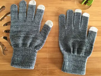 

Winter Women Men Warm Touch Screen Knitted Velvet Gloves Winter Hemp grey thickened anti-slip gloves
