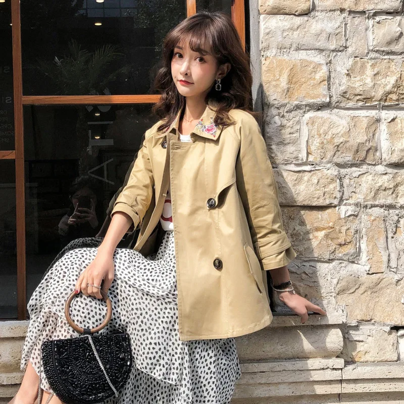 

Stylish And Comfortable Trend 2019 Spring And Autumn Solid Color Simple Cotton Cloth Embroidered Short Coat