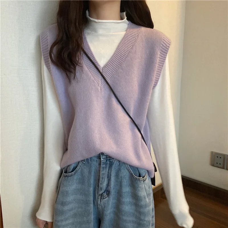 

Autumn Winter Korean Fahion Sleeveless Midi Sweater Vest Women V-neck Loose Knitted Vests Solid Loose Tank Tops Pullover Outwear