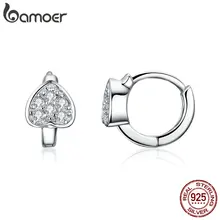 BAMOER подлинный 925 пробы Серебряный сердечко сверкающий циркон серьги гвоздики для женщин подарок на день Святого Валентина ювелирные изделия SCE514