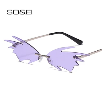 

SO&EI Fashion Oversized Unique Rimless Sunglasses Woman Irregular Shape Vintage Clear Ocean Lens Eyewear Men Shades Sun Glasses