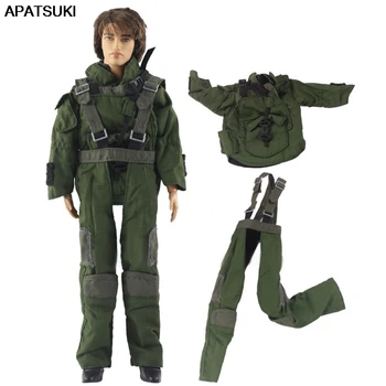

Army Green Cosplay Soldier 1/6 Boy Doll Clothes For Ken Doll Coat & Bib Pants For Barbie Boyfriend Ken Prince Male Boy Doll