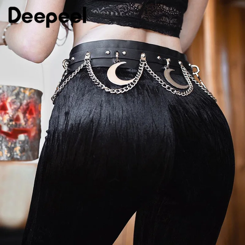 Deepeel, 1 шт., 4 см* 93 см, Женский Темный стиль, готический, ПУ, широкий пояс, сплав, пояс, полумесяц, украшение, цепочка на талию, пряжка, пояс, k784