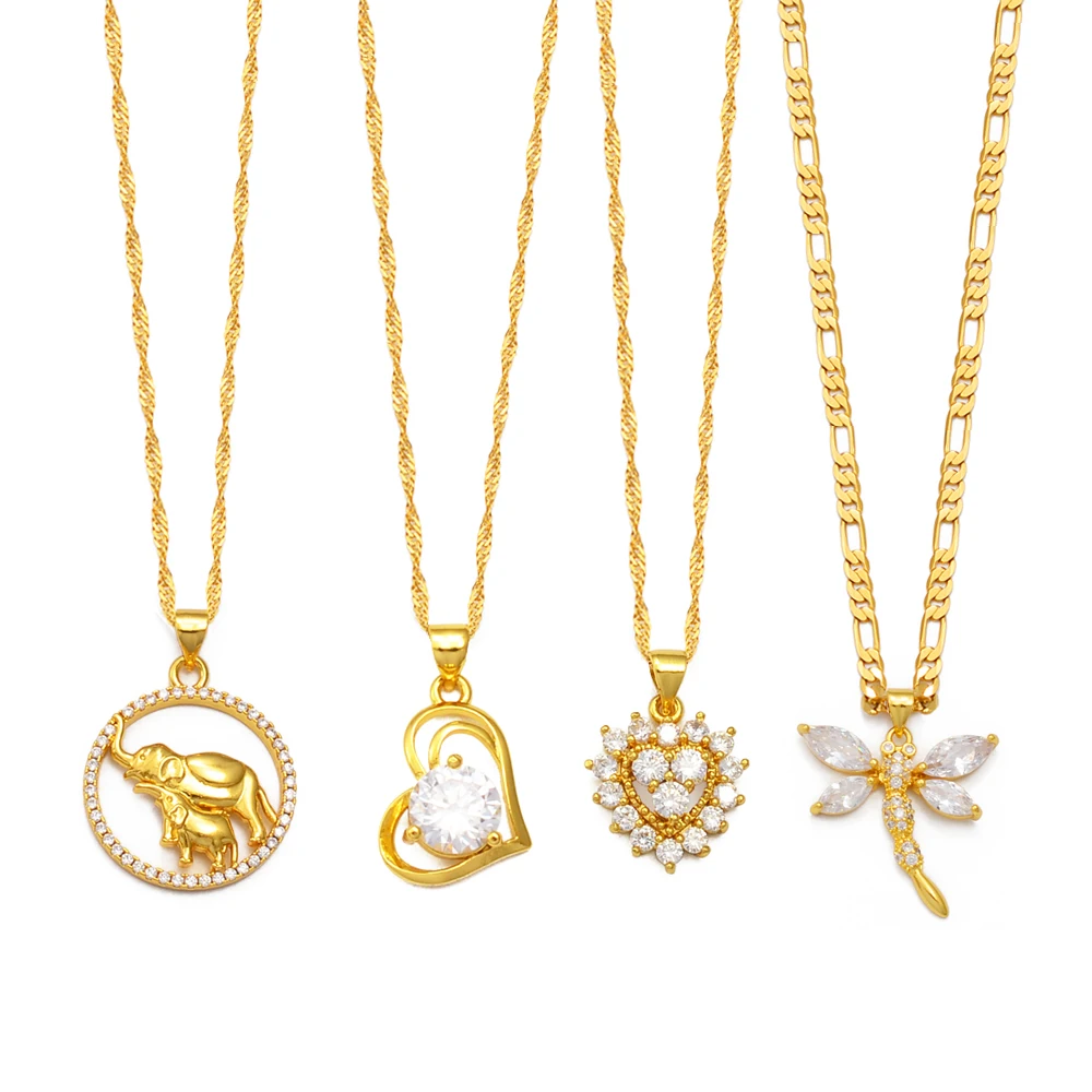 Anniyo Charm Elephant Dragonfly and The Heart Pendant Necklaces Wedding Party Accessories Jewelry Cubic Zirconia #122725 |