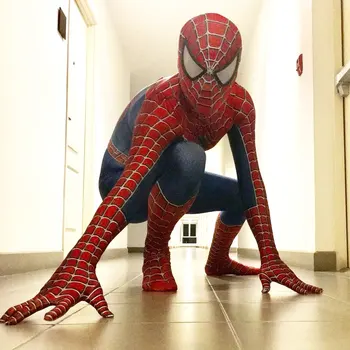 

Raimi Spiderman Kostuum Cosplay Costume 3D Print Full body Zentai Suit Insole Lens Mask Adult Kids Spider-man Bodysuit Costume