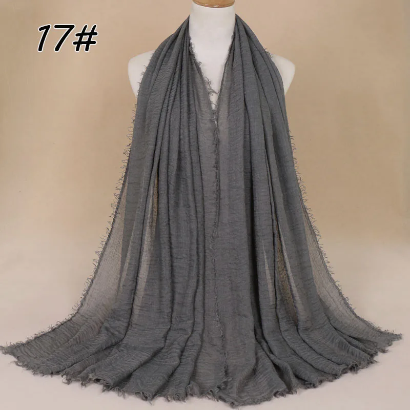 Женский шаль Хиджаб из хлопка с бахромой, шарф, простая шаль из пашмины, мусульманские шарфы 85 цветов/шарф 180*100 см - Цвет: 17