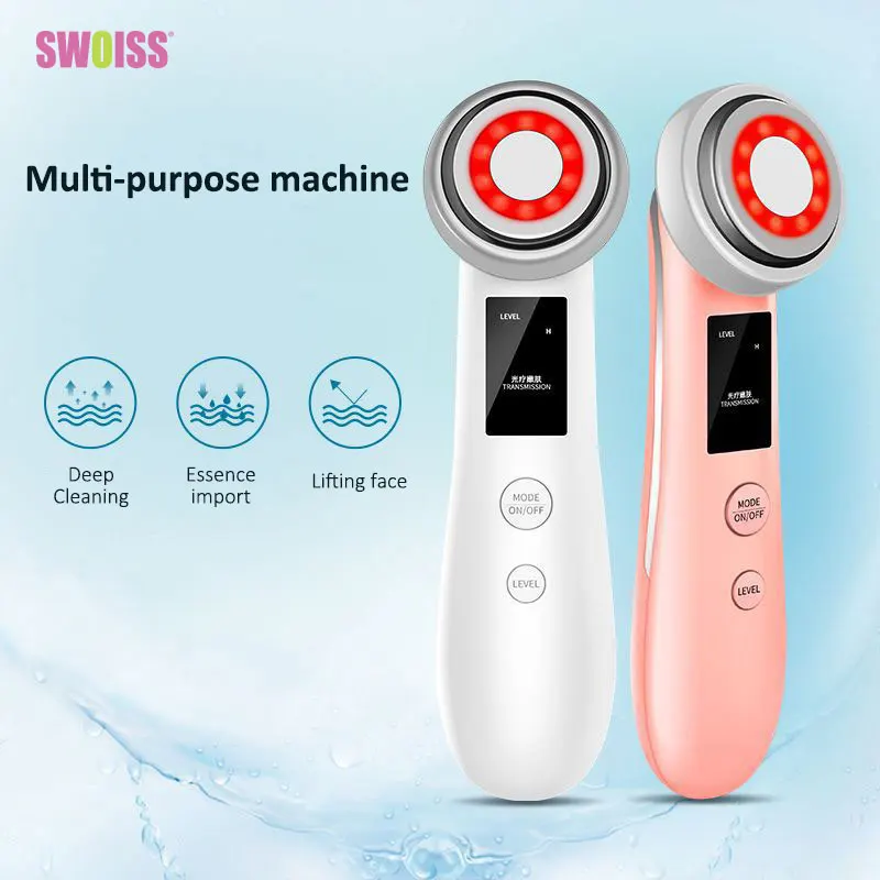 

SWOISS New Iontophoresis LED Color RF Beauty Instrument Ultrasonic Microcurrent Import Rejuvenation Face Massage Lifting Device