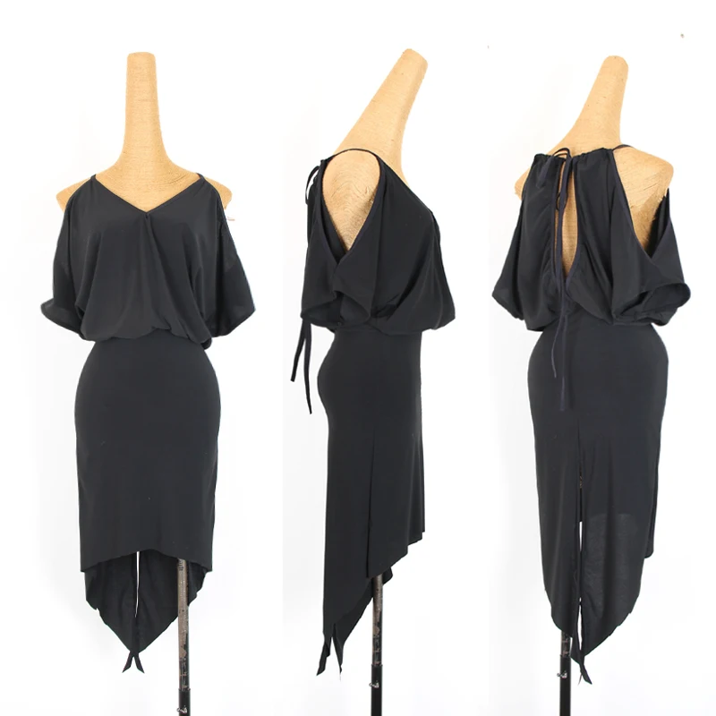 

Latin Dance Dresses Female Adult Sexy Short Sleeve Split Modern Salsa Practice Clothes Women'S Stage Performance Dress DL4254