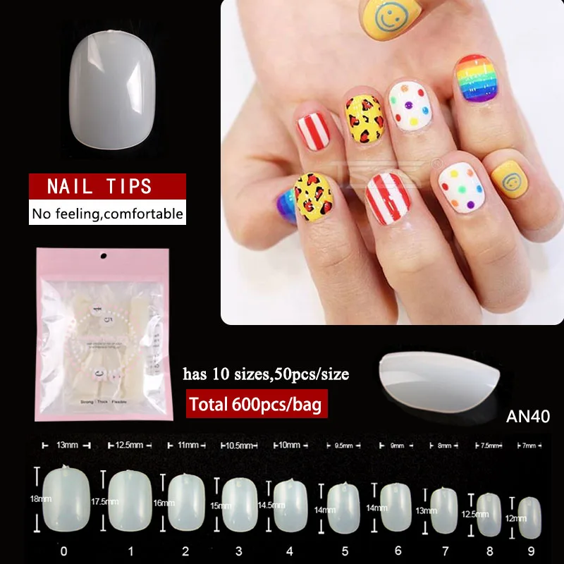 500pcs/bag Oval Ballerina Coffin Almond Square False Nail Tips Manicure ABS Transparent Full Cover Art Salon DIY Fake Nails