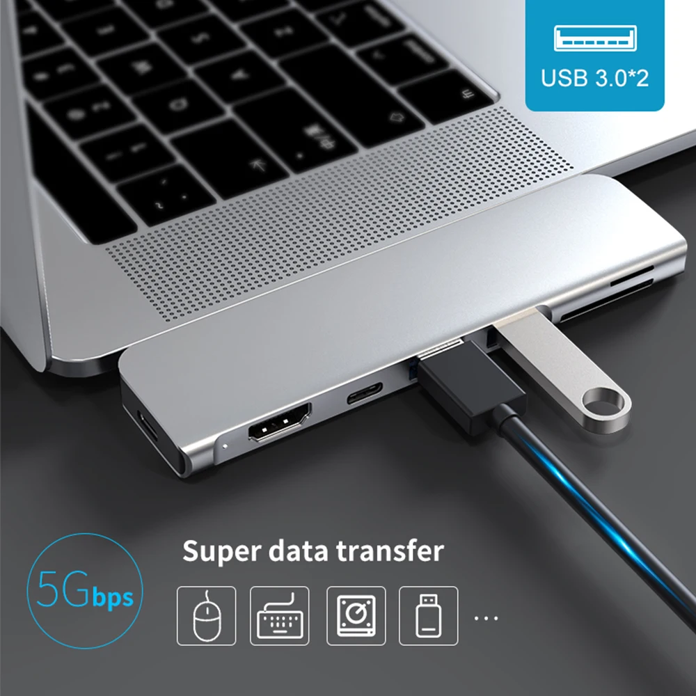 Hub Usb Tipo-c para Adaptador Hdmi 4k Thunderbolt Usb c 3.0 Slot para Leitor sd tf pd para Macbook Pro Air 20232023 Usb 3.1 - Imagem 2