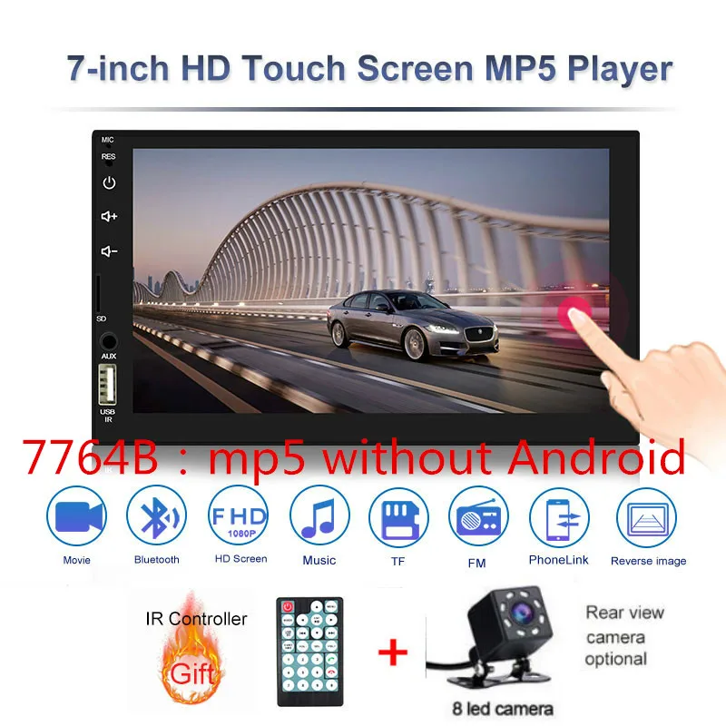 Авторадио " 2Din Android 7,1 автомобильный MP5 плеер gps Navi FM AM радио BT4.0 карта+ камера - Цвет: 7764B-8led cam