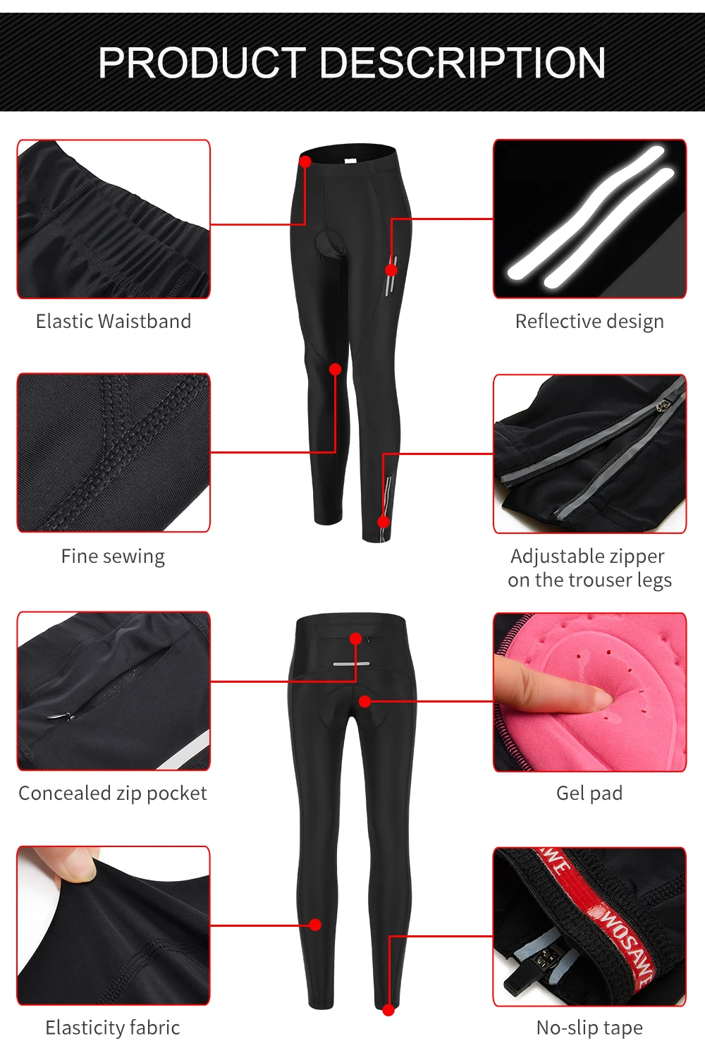 Cycling Pants Women Cycling Tights Padded Baggy MTB Underpants Reflective Windproof