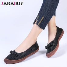SARAIRIS/брендовые Новые водонепроницаемые мокасины; женская обувь из натуральной кожи на плоской подошве; женская обувь на плоской подошве с вышивкой и бантом; летние лоферы; женская обувь;