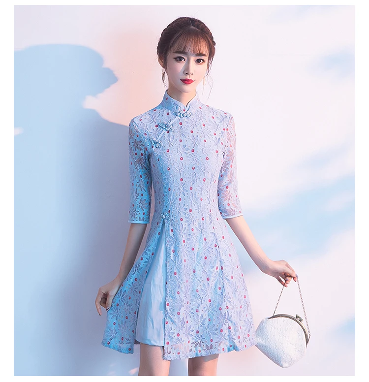2019 летнее платье Ципао Кружева cheongsam современный китайский стильный принт, цветы свадебное платье женское Восточное elegrant qi pao