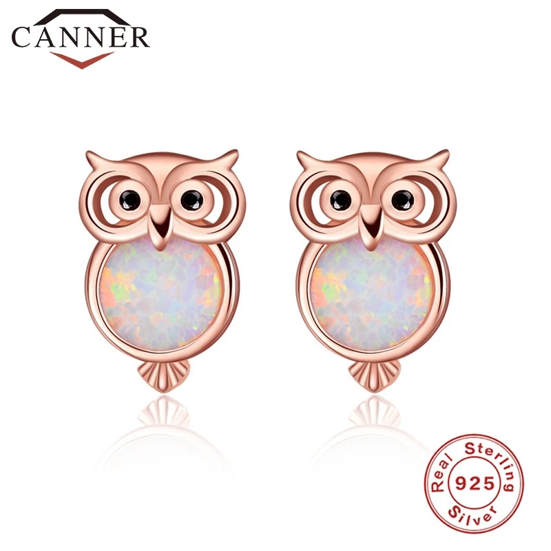 Стерлинговое Серебро 925 пробы Сова/кошка Опал серьги гвоздики для девочек милые животные розовое золото цвет серьги для женщин очаровательные серьги ювелирные изделия