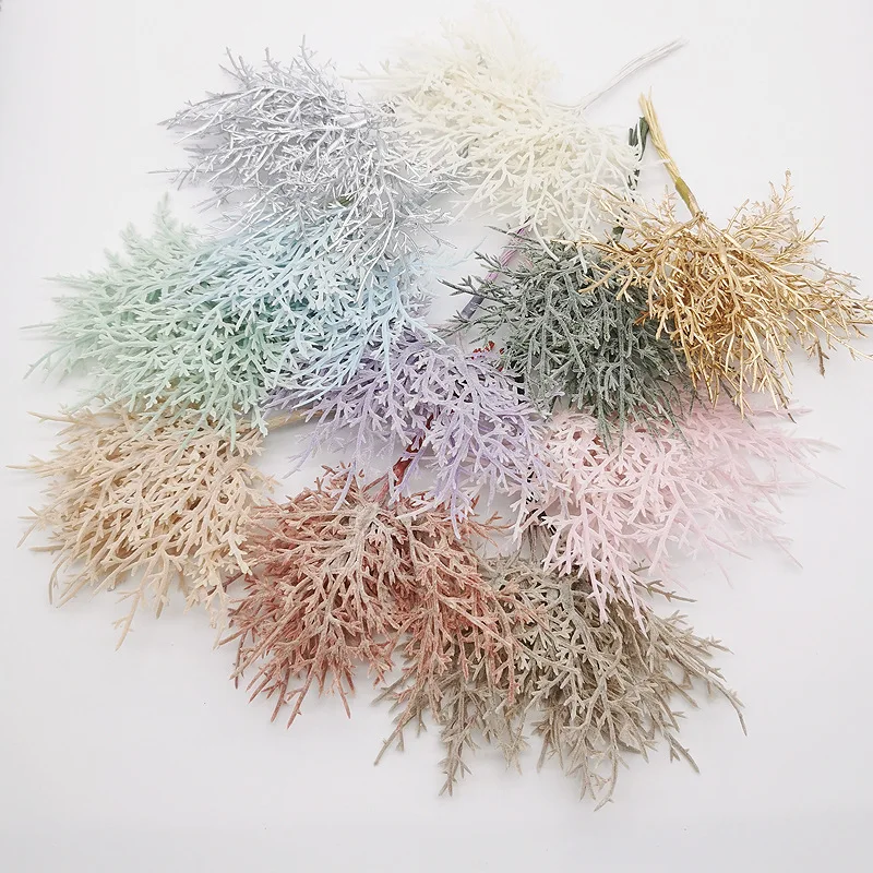 

10PCS Artificial Flowers Dream Rime Pine Tree Simulation Frost Branch Bouquet Plastic Plants For Home Wedding Decor Party Christmas Decoration Wreath DIY
