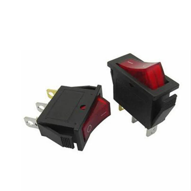 

10pcs KCD3 DIP 2 gears on-off rocker switch boat rocker button 3 pins red LED light electric frying pan electric kettle