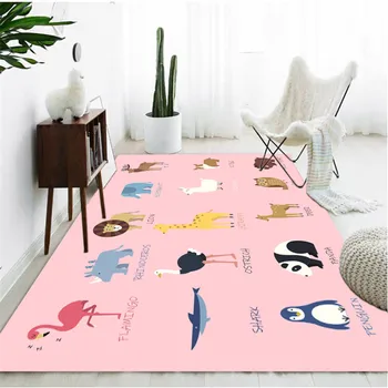

Cute Cartoon Animal Pattern Rug Pink Washable Carpet Kids Nordic Style Decoration Bedroom Child Play Mat Anti-slip Bedroom Rug
