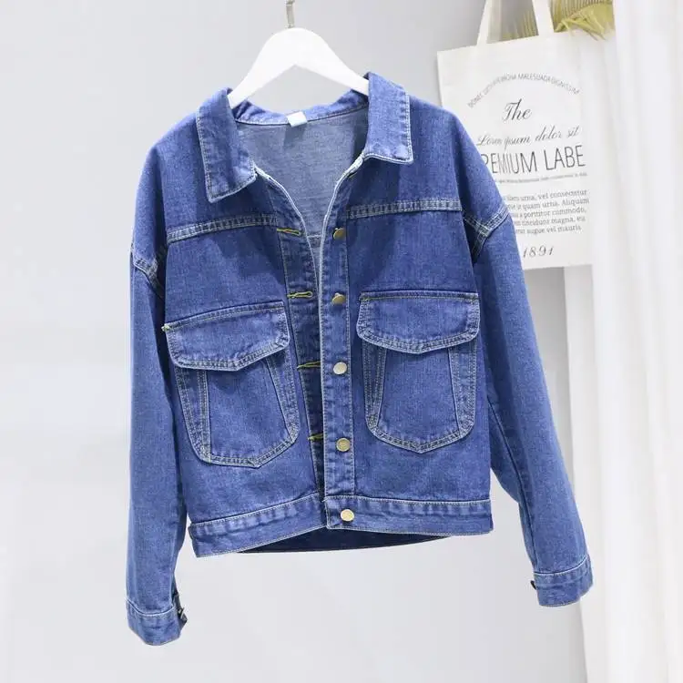 dark blue coat Woherb корейская Женская Базовая джинсовая куртка студенческие джинсовые шорты куртки пальто свободная повседневная верхняя одежда BF с длинными рукавами укороченная куртка - Цвет: dark blue coat