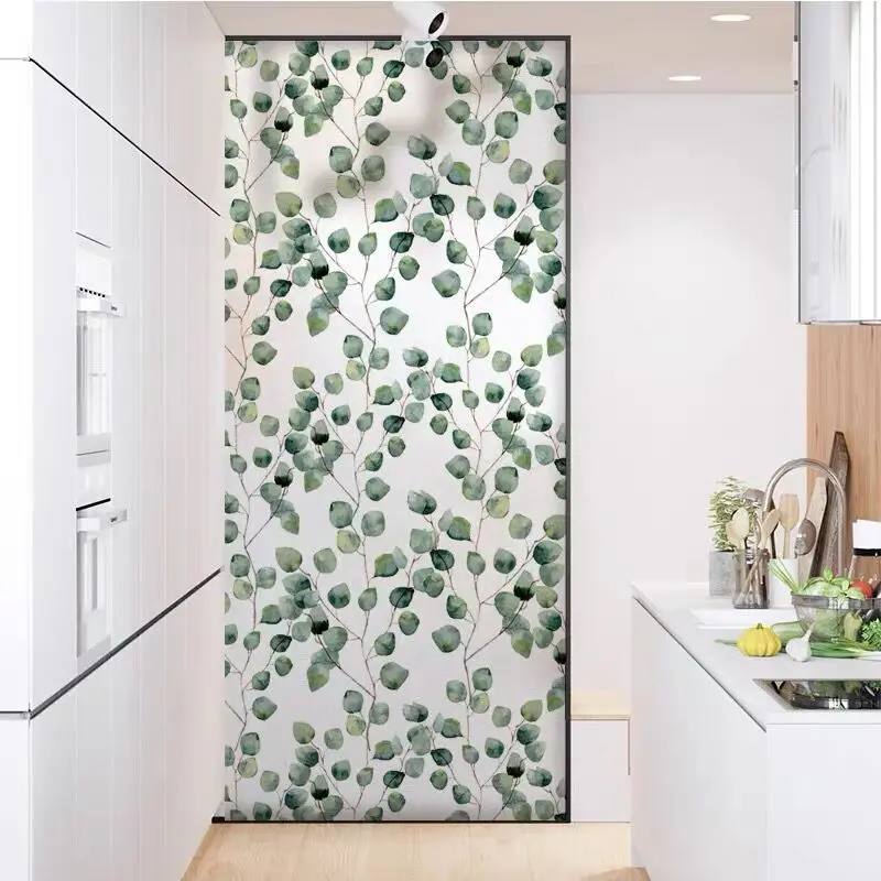 Stained Film Glass Films Privacy Window Static Non-adhesive Green Leaves For Bathroom Sliding door Home decor 58cmX100cm | Дом и сад