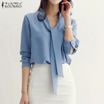 

Women Blouse 2020 Fashion Office Lady Work OL Shirts ZANZEA Vintage Female Loose Long Sleeve Tunic Blusas Chemise Tops Plus Size