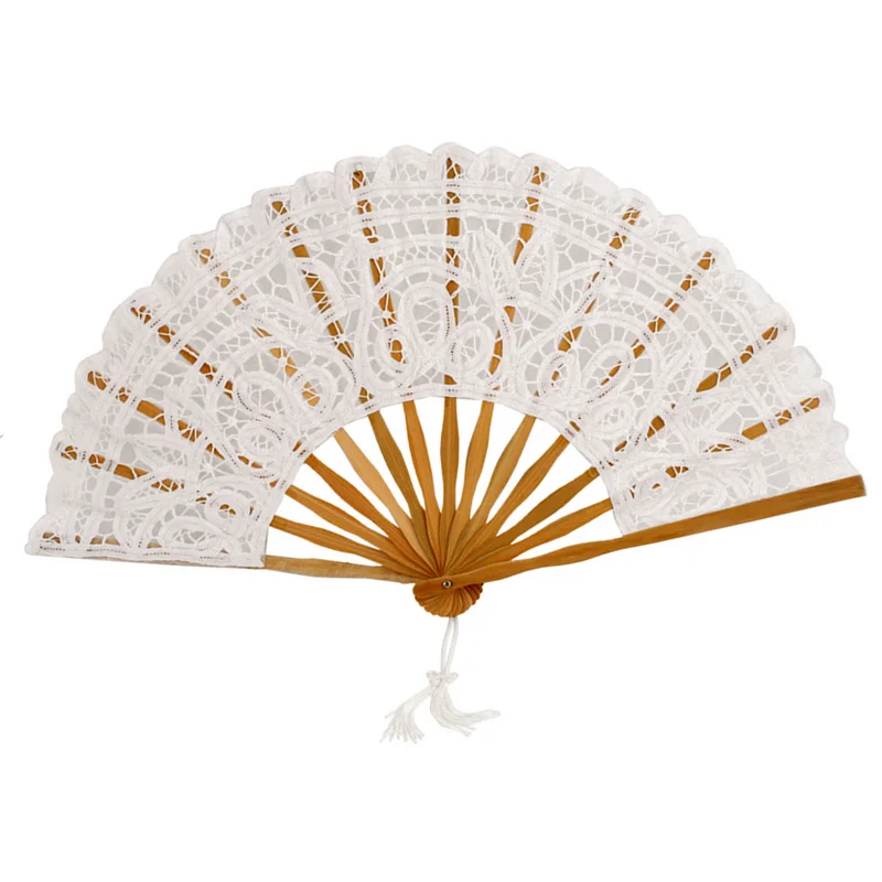 Wedding Handheld Fan European Fashion Embroidery Wedding Party Events Gifts Handmade Bamboo Cotton Fan Wedding Battenburg Lace Fan