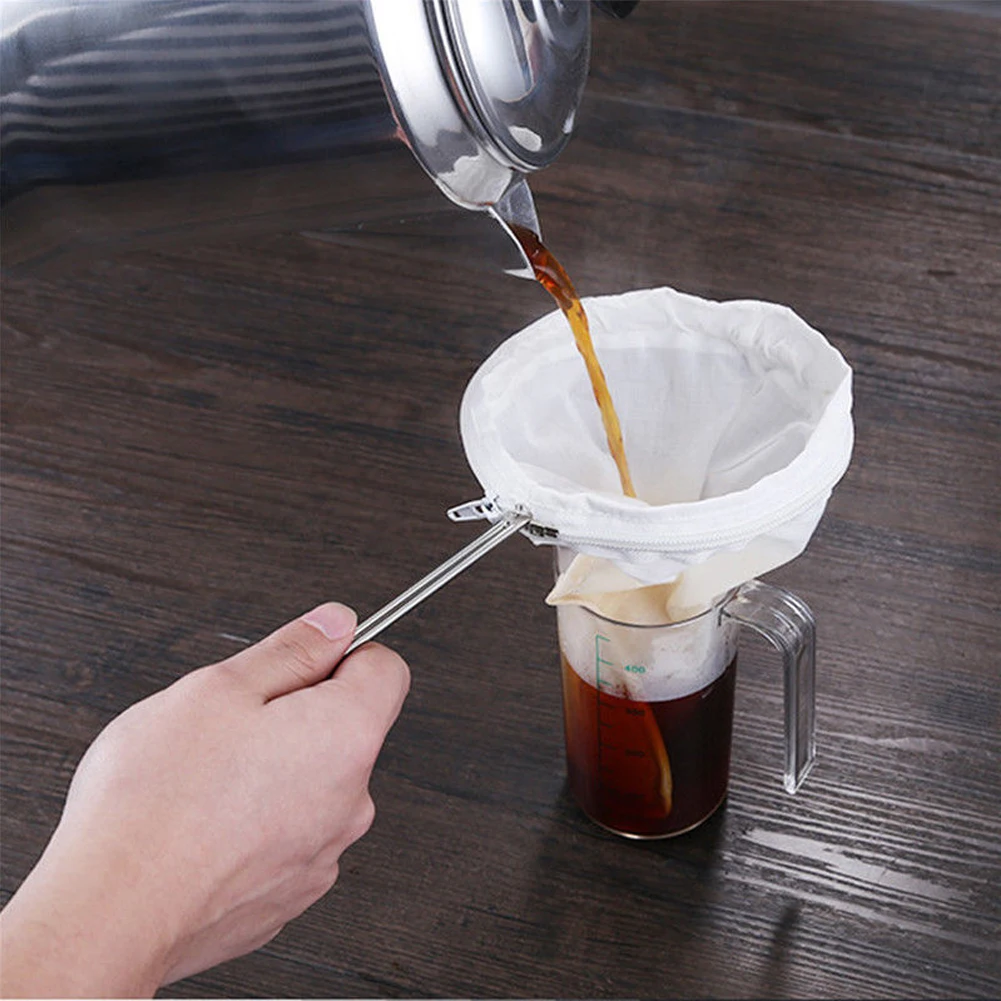 Reusable Hand Drip Flannel Cloth Coffee Filter With Wooden Handle Size S L