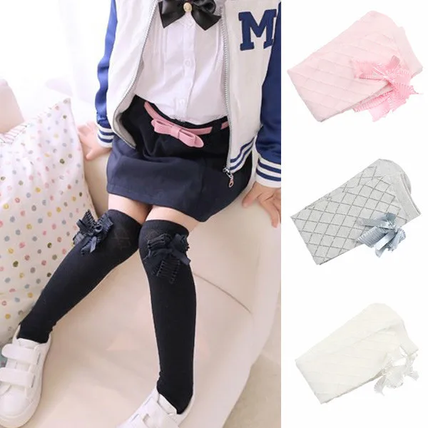 Kids Girls Cotton Stockings Tights School High Knee Bow Leg Warmer 1-7 Y