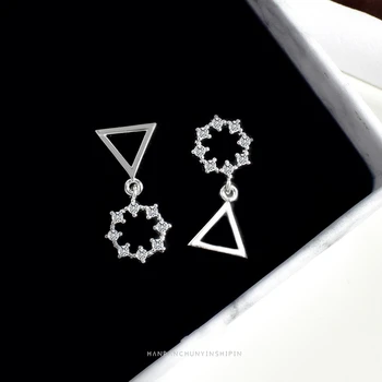

Keeper Geometric Circle Triangle Asymmetrical Women's Earrings 100% 925 Sterling Silver Personality Gift Female Earrings Jewelry