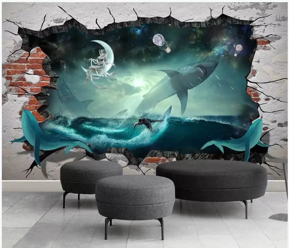 

3d photo wallpaper custom mural Sea whale shark starry sky background decor living room 3d wall murals wallpaper for walls 3 d
