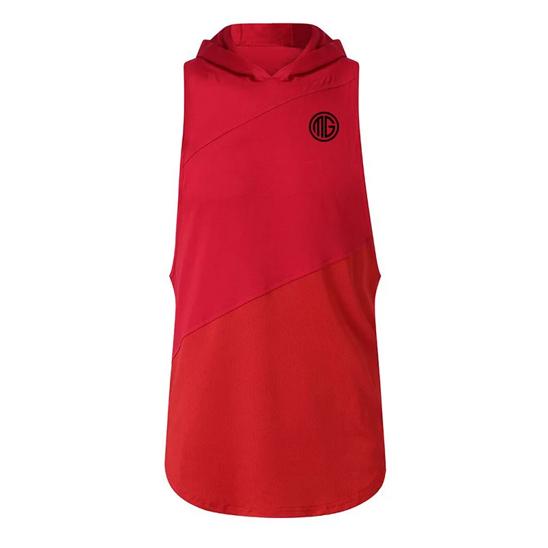 Бодибилдинг Стрингер майка с капюшоном мужская спортивная одежда фитнес мужские жилеты без рукавов хлопковые майки - Цвет: red hooded