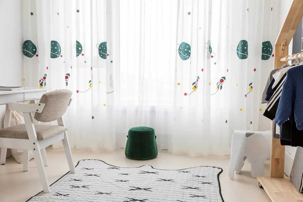 Вышитая вуаль с рисунком из мультфильма «космическая Ракета», занавеска для детской спальни, гостиной, отвесные оконные шторы, роскошный детский Тюль 20D3