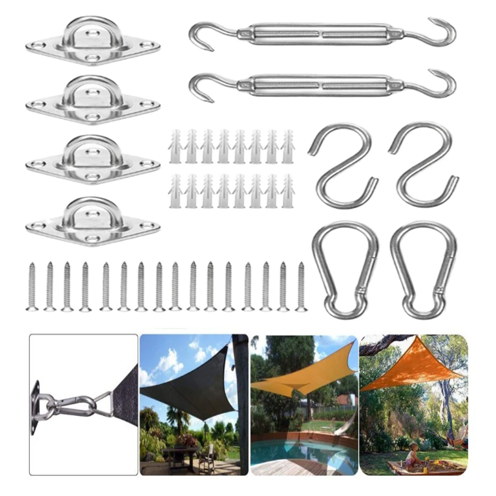 Shade Sail Hardware Kit for Rectangle + Square Heavy Duty Sun Shade Sails Installation for Deck Garden Lawn Patio Camping Hiking