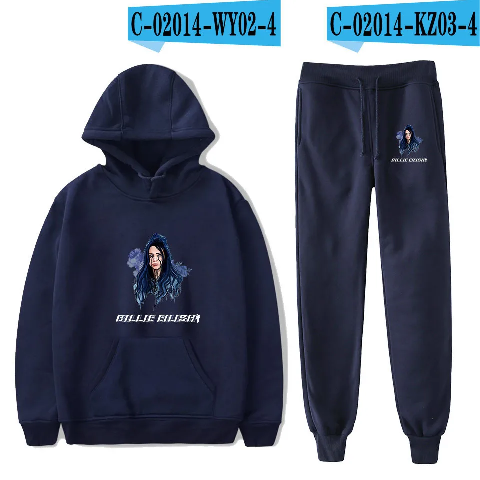 Новинка Billie Eilish, модный свитер с капюшоном и длинными рукавами, 2 шт., Billie Eilish, Женский/мужской спортивный костюм, толстовки, штаны, Модный повседневный - Цвет: As Picture