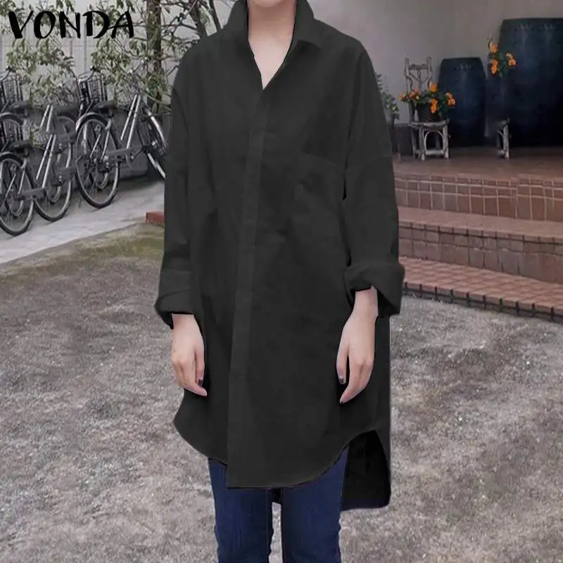 VONDA/осенние блузки и топы для беременных; женские пикантные повседневные рубашки с отложным воротником и длинными рукавами; однотонные вечерние Блузы