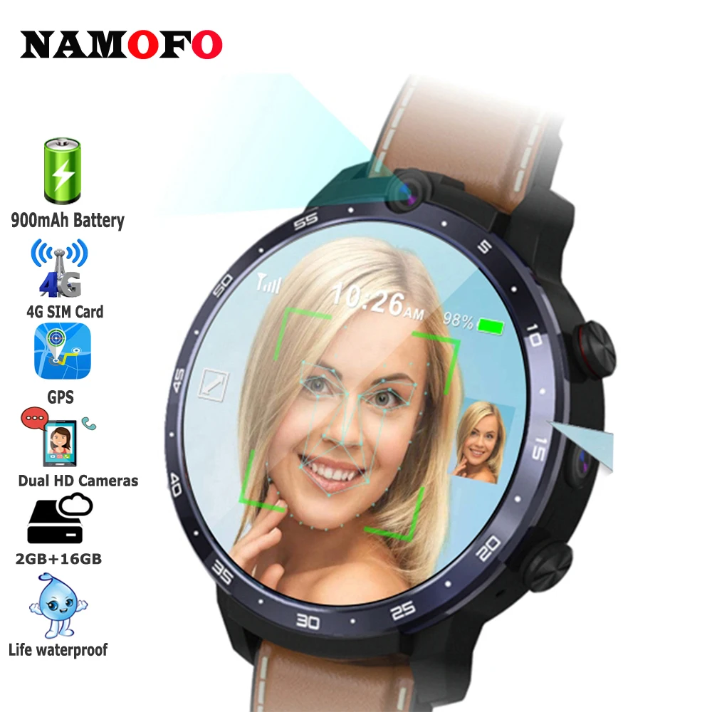 Men's Smart Watch 900mAh Long Standby 2GB RAM 16GB ROM Smartwatch 4G Full Network MT6739 Quadcore 1.25GHz GPS Dual Cameras Video |