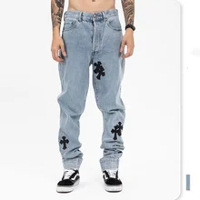 Jeans en cuir véritable pour hommes, pantalon de Moto bleu, ample et droit, croisé, nouvelle collection 2021