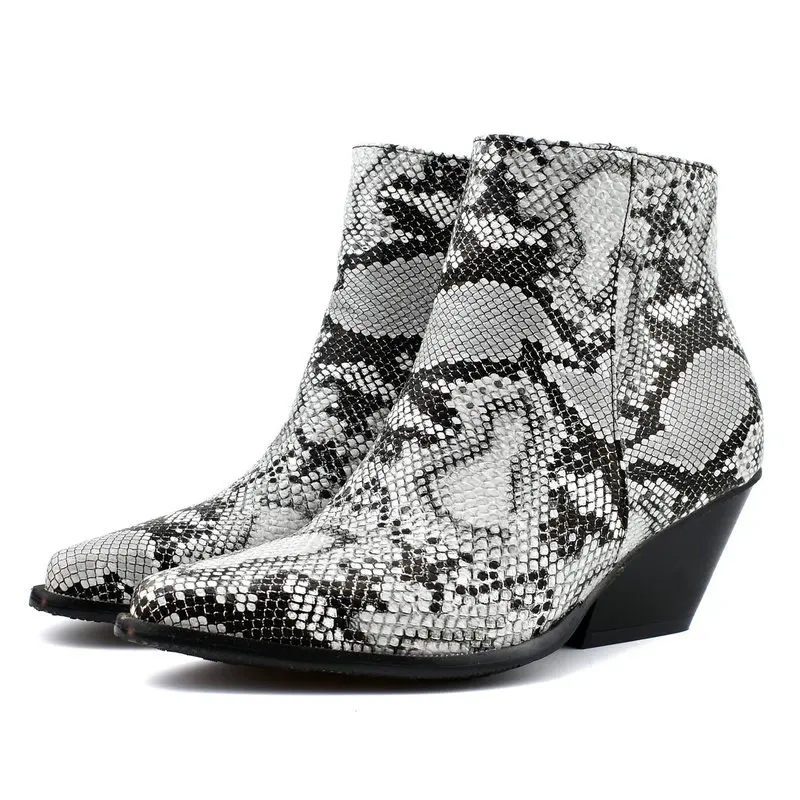 

AIWEIYi Ankle Boots For Women Pointed toe Square High Heels Boots Snake Print Western Style Short Boots New Sexy Ankle Boots