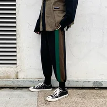 Мужские хлопковые Популярные Цветные повседневные штаны в полоску с принтом, облегающие брюки, эластичные спортивные штаны в стиле хип-хоп