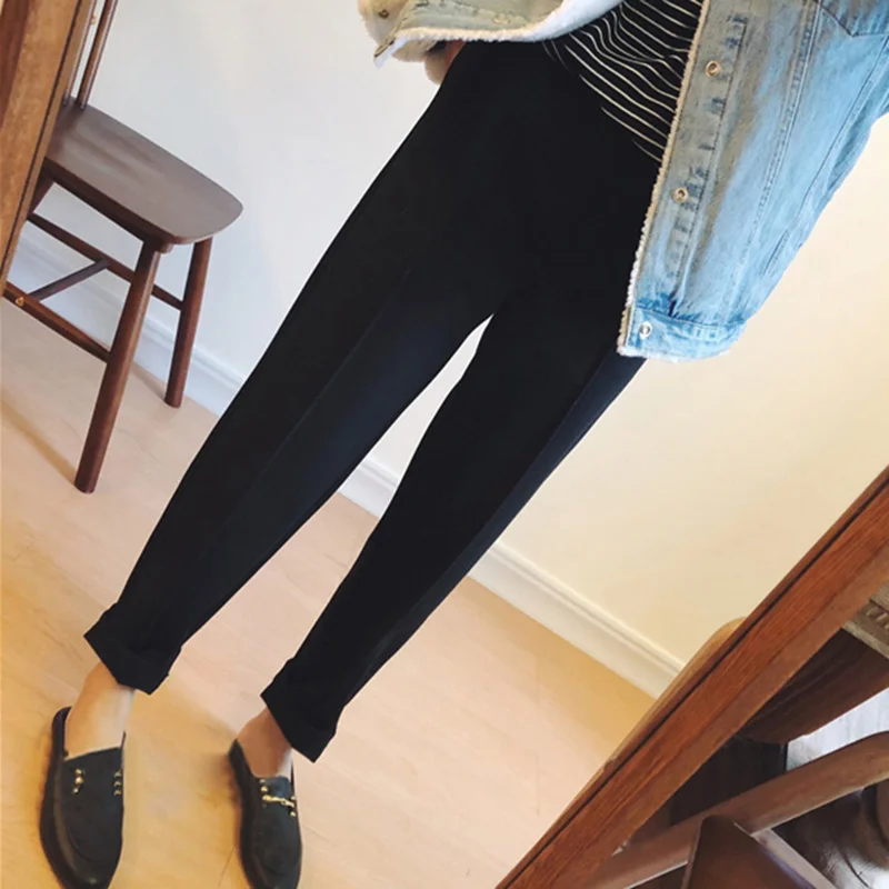 Trytree осень зима женские повседневные брюки модные однотонные 3 цвета с карманами Высокая талия эластичный пояс Костюм прямые плотные брюки - Цвет: Black