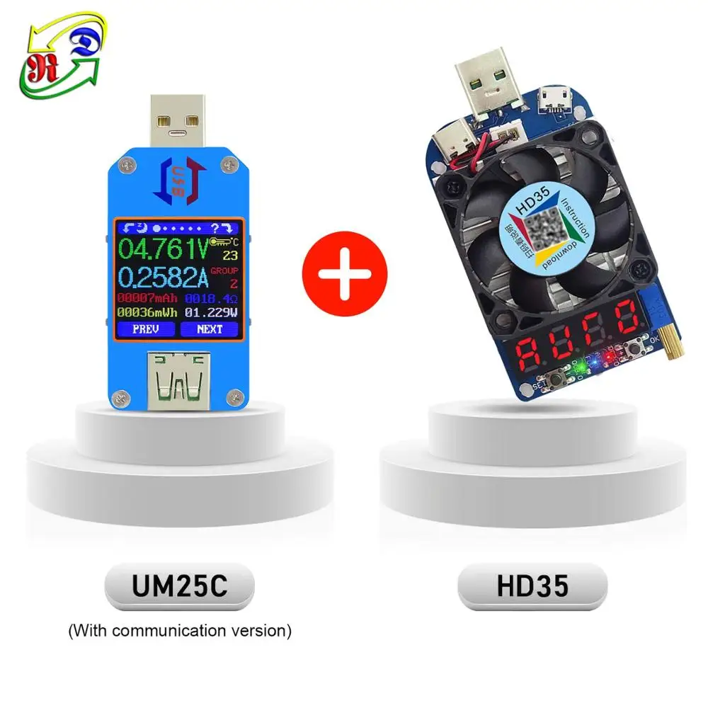RD UM25 UM25C Для APP USB 2,0 Тип-C ЖК-дисплей Вольтметр Амперметр Напряжение измеритель тока, для батареи с зарядкой от usb Тестер - Цвет: UM25C and HD35