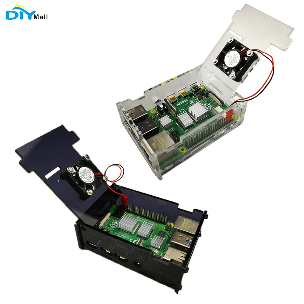 

For Raspberry Pi 4 protective case Black Transparent+Cooling Fan+Heatsink Heat Sink Black Silver for Raspberry Pi 4 Model B RPI4